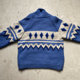 Vintage Cozy Blue Cowichan Style Sweater Large for Women