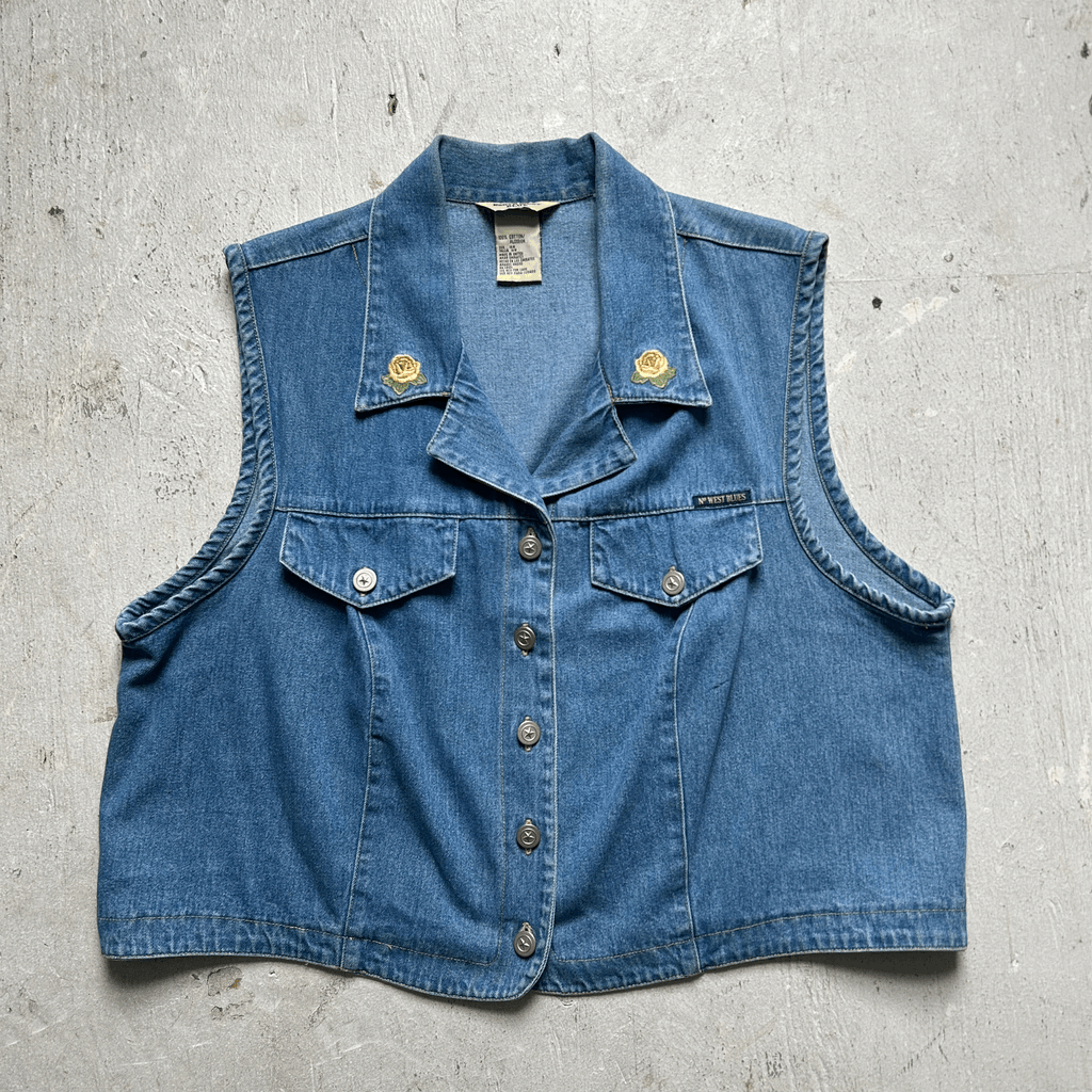 Cowgirl Floral Embroidered Denim Vest - XL