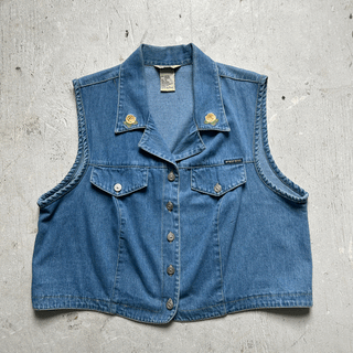 Vintage Cowgirl Floral Embroidered Denim Vest, XL for Women
