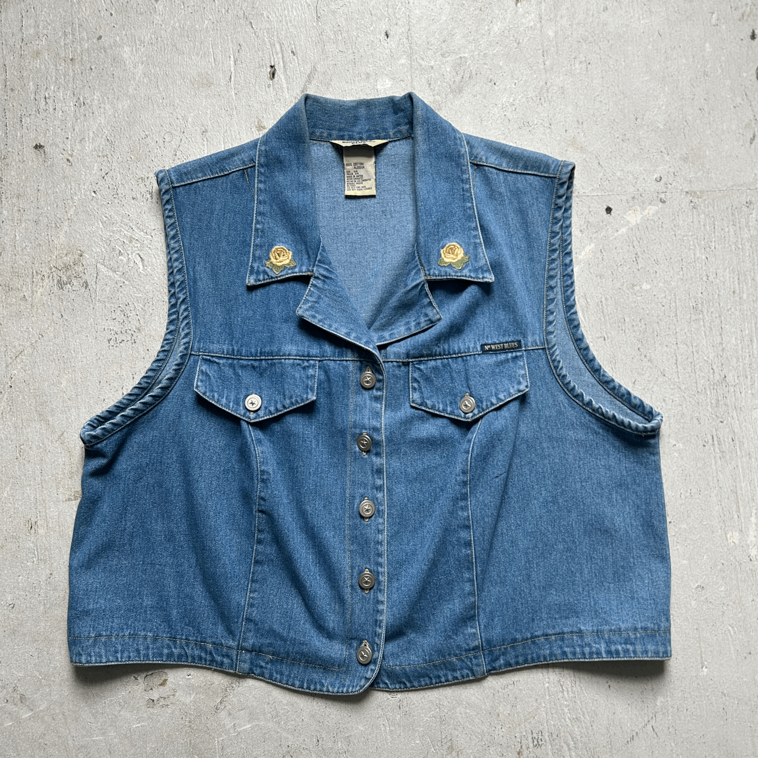 Cowgirl Floral Embroidered Denim Vest - XL