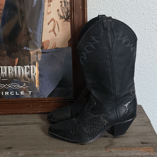Vintage Code West Green and Black Snakeskin Boots, Women's 7