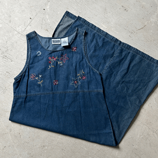 Vintage Granny Embroidered Denim Dress, Large