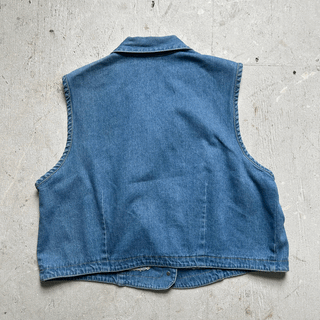 Vintage Cowgirl Floral Embroidered Denim Vest, XL for Women