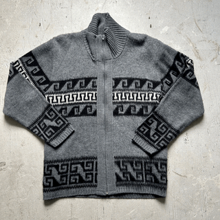 Vintage Cozy Cowboy Grey Zipup Sweater, Medium for Men