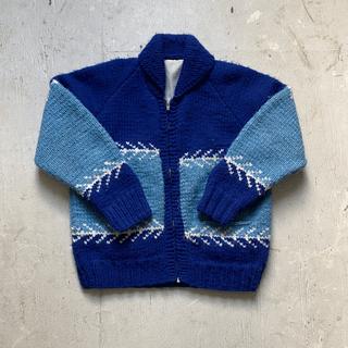Vintage Lined Blue Cowichan Style Sweater Small for Women