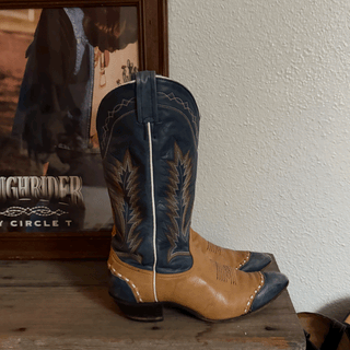 Vintage Blue Leather Tony Lama Cowboy Boots, Women's 7.5/8