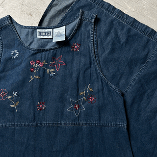 Vintage Granny Embroidered Denim Dress, Large