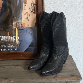 Vintage Code West Green and Black Snakeskin Boots, Women's 7