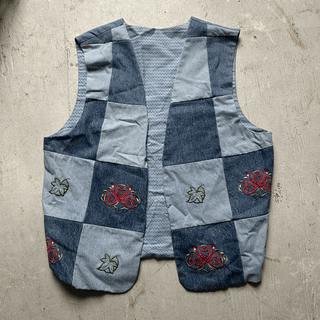 Vintage Homemade Patchwork Vest, Large for Women