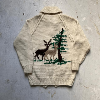 Vintage Forest Reindeer Cowichan Style Sweater Small for Women