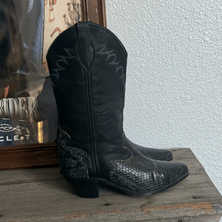 Vintage Code West Green and Black Snakeskin Boots, Women's 7