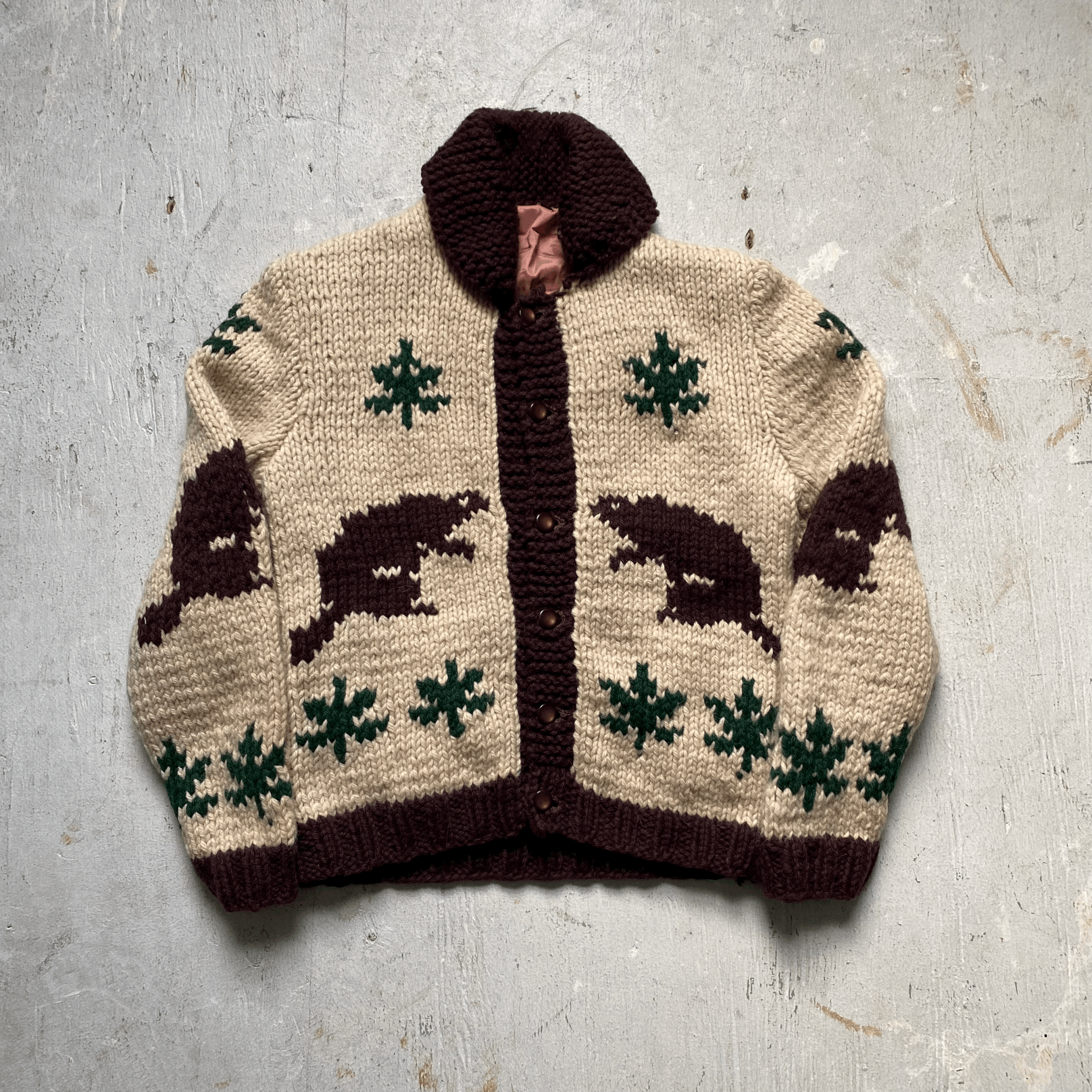 50s Rare Beaver Cowichan Sweater Small
